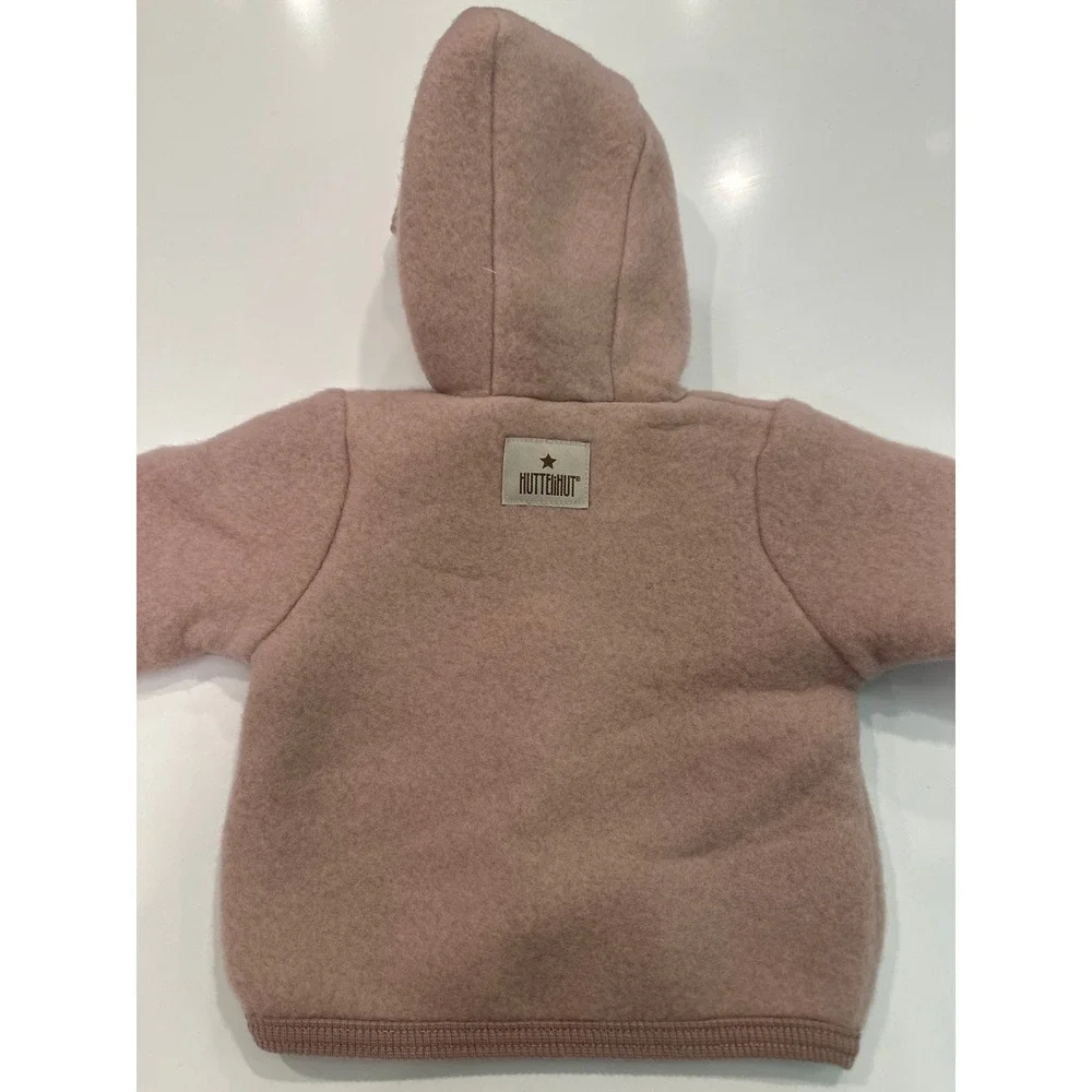 Huttelihut Kids 100% Wool Fleece Hooded Jacket and Pants Dusty Rose 0-3m NEW